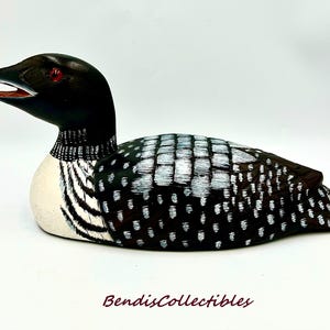 Vintage Hand-Carved Hand-Painted Common Loon Calling Sculpture - Wooden Wildlife Art Decor. @BendisCollectibles