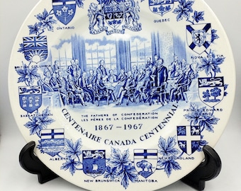 Vintage Canada Centennial bord, 1867-1967 herdenkingsmunt blauw Transferware, Wood & Sons Engeland, Canadese geschiedenis. @BendisCollectibles