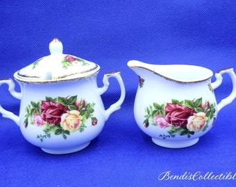 Cremeira e açucareiro vintage Royal Albert com tampa. @BendisCollectibles