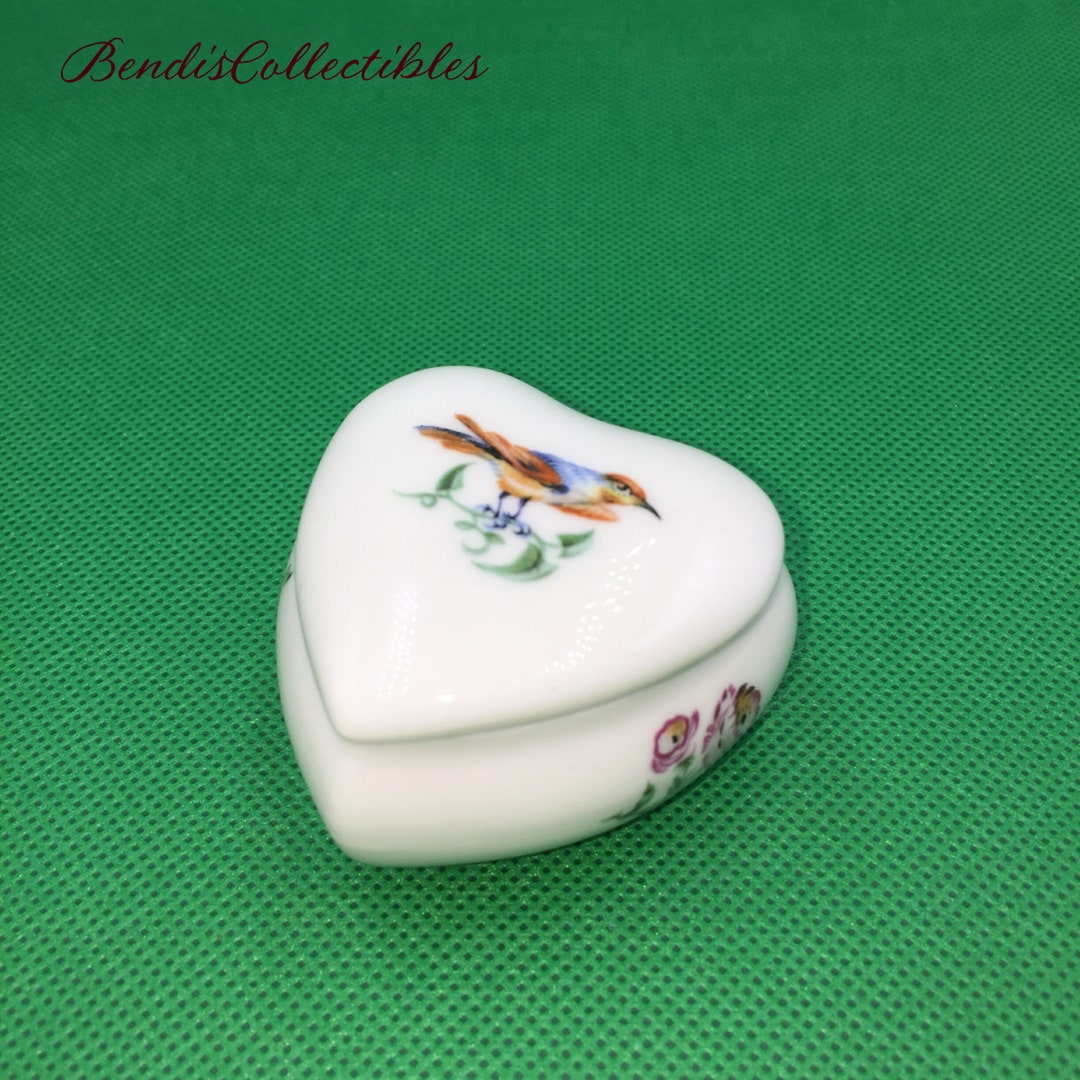 Vintage Limoges Heart Shaped Trinket Box. Limoges Birds Floral Design