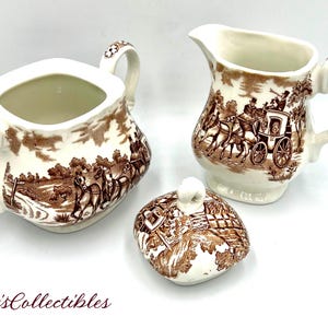 Antique &quot;Coaching Days&quot; Myott England Creamer and Sugar Bowl.  @BendisCollectibles