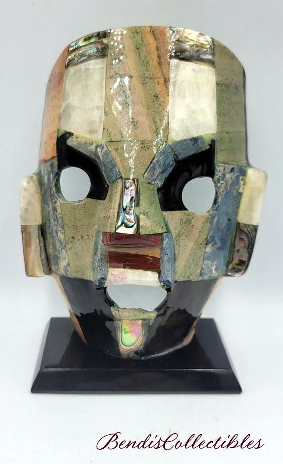 Vintage Mask Mexican Art Mayan. Burial Death Mask Mosaic Sculpture