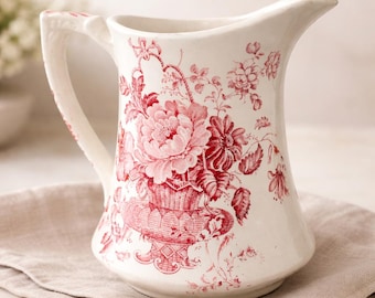 Antique Alfred Meakin Redware Transferware Pitcher, Staffordshire