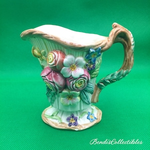 Vintage Fitz and Floyd Creamer: 3D Floral Butterfly Woodland Jug