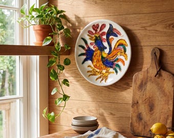Vintage Portugal Ceramic Rooster | Hand Painted Folk Art Farmhouse Decor. @BendisCollectibles.