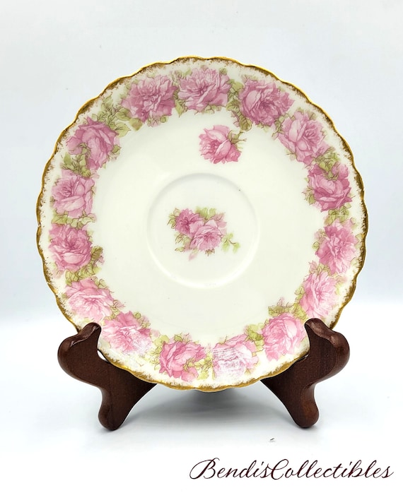 Antique Haviland Limoges Plate: Pink Drop Roses, Gold Edge (5.75