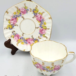 Vintage Foley Cabbage Rose and Forget Me Not Cup Saucer.EB Foley Pattern 3887. @BendisCollectibles