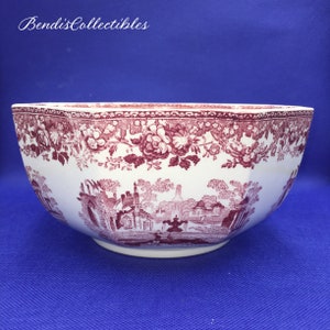 Antique Mason&#39;s Patent Ironstone Fountains Bowl. Octagonal Bowl. White Red. Rare Find.England.