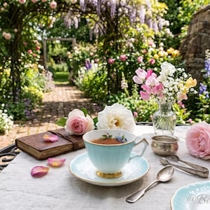 Vintage Aynsley Turquoise Blue Teacup and Saucer Set, Cabbage Rose