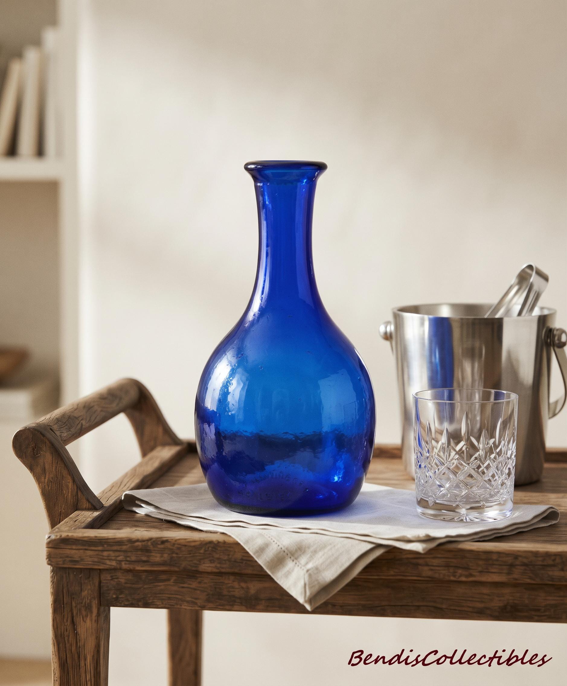 Vintage Cobalt Blue Hand-blown Glass Carafe, J. Albiñana Olleria