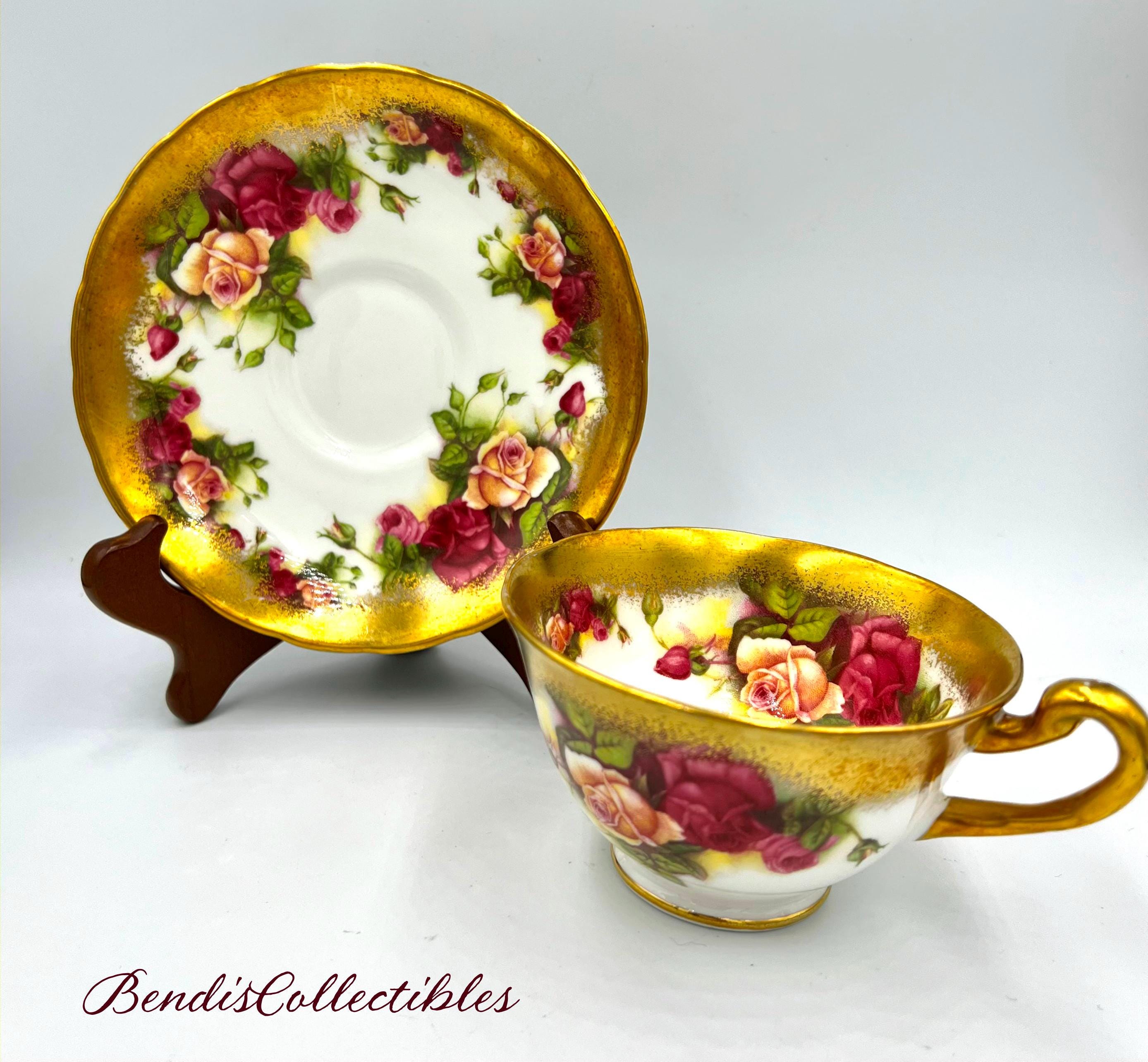 Vintage Royal Chelsea Golden Rose Tea Cup & Saucer, English Bone