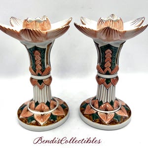 Vintage Indra Ceramics Candleholders Set. Lotus  Blossom Candle Holders. @BendisCollectibles