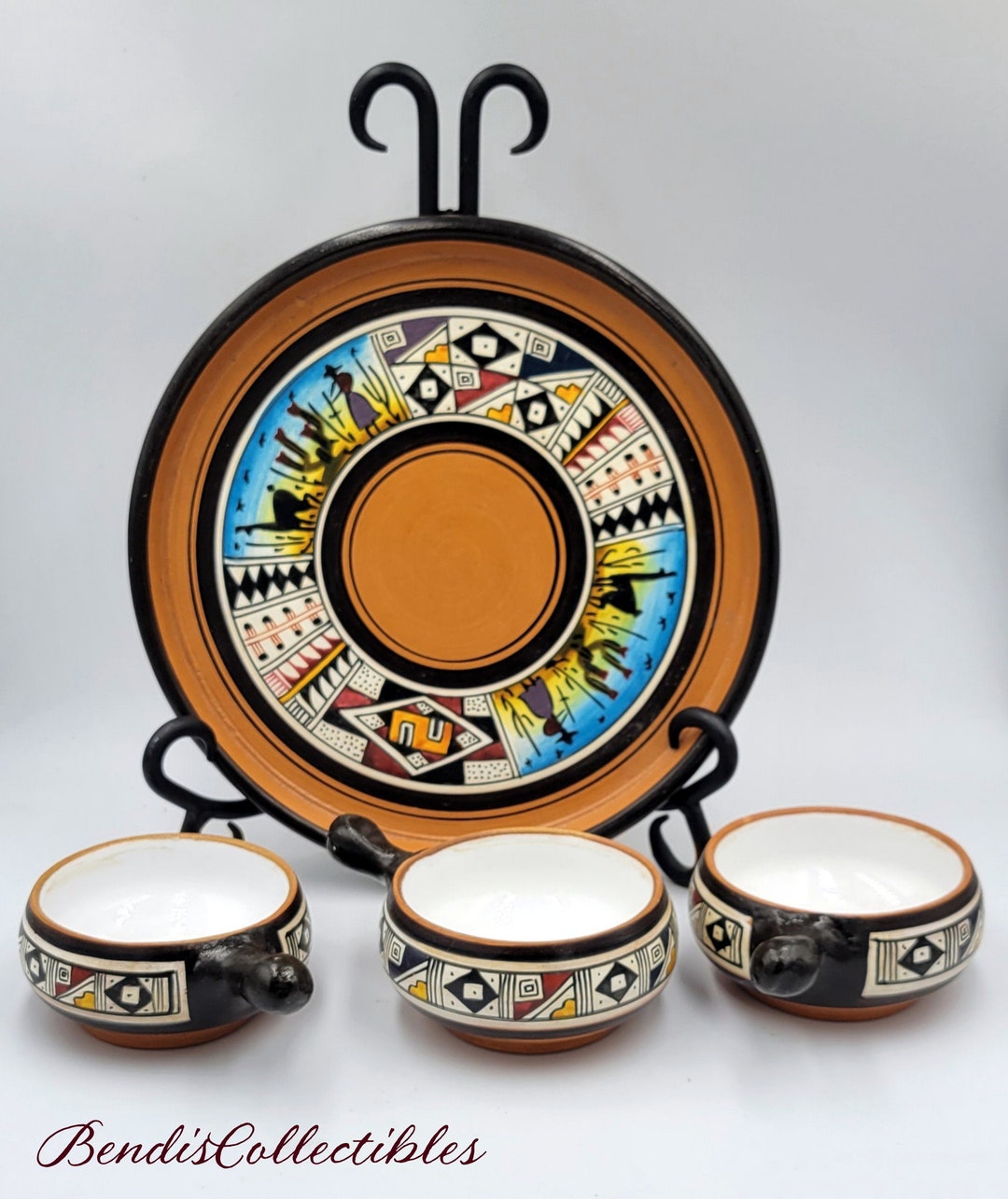 Inca Plate Vintage Cusco Inca Pottery Plate With Serving Bowls: Hand-painted ...
