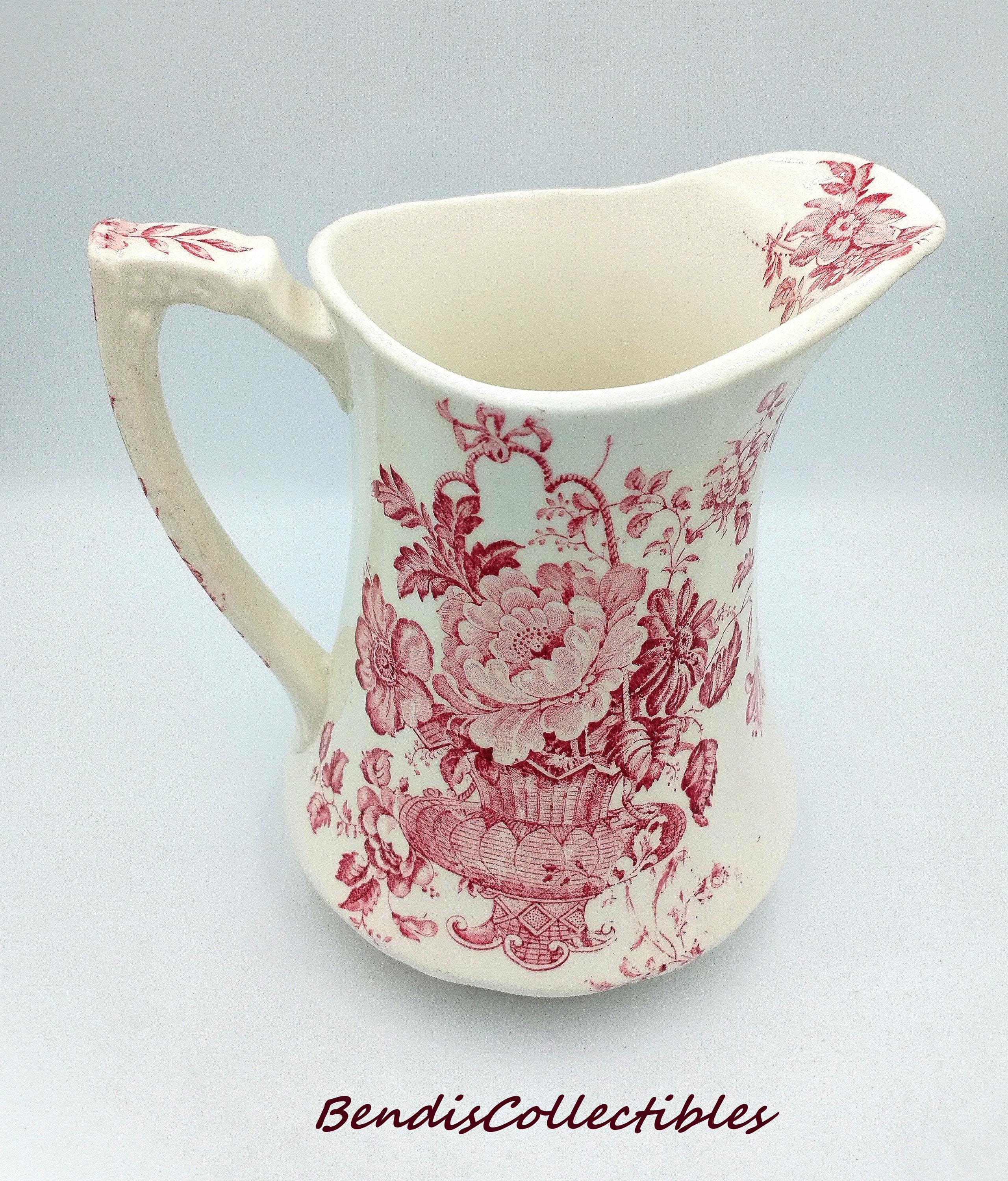Antique Alfred Meakin Redware Transferware Pitcher, Staffordshire