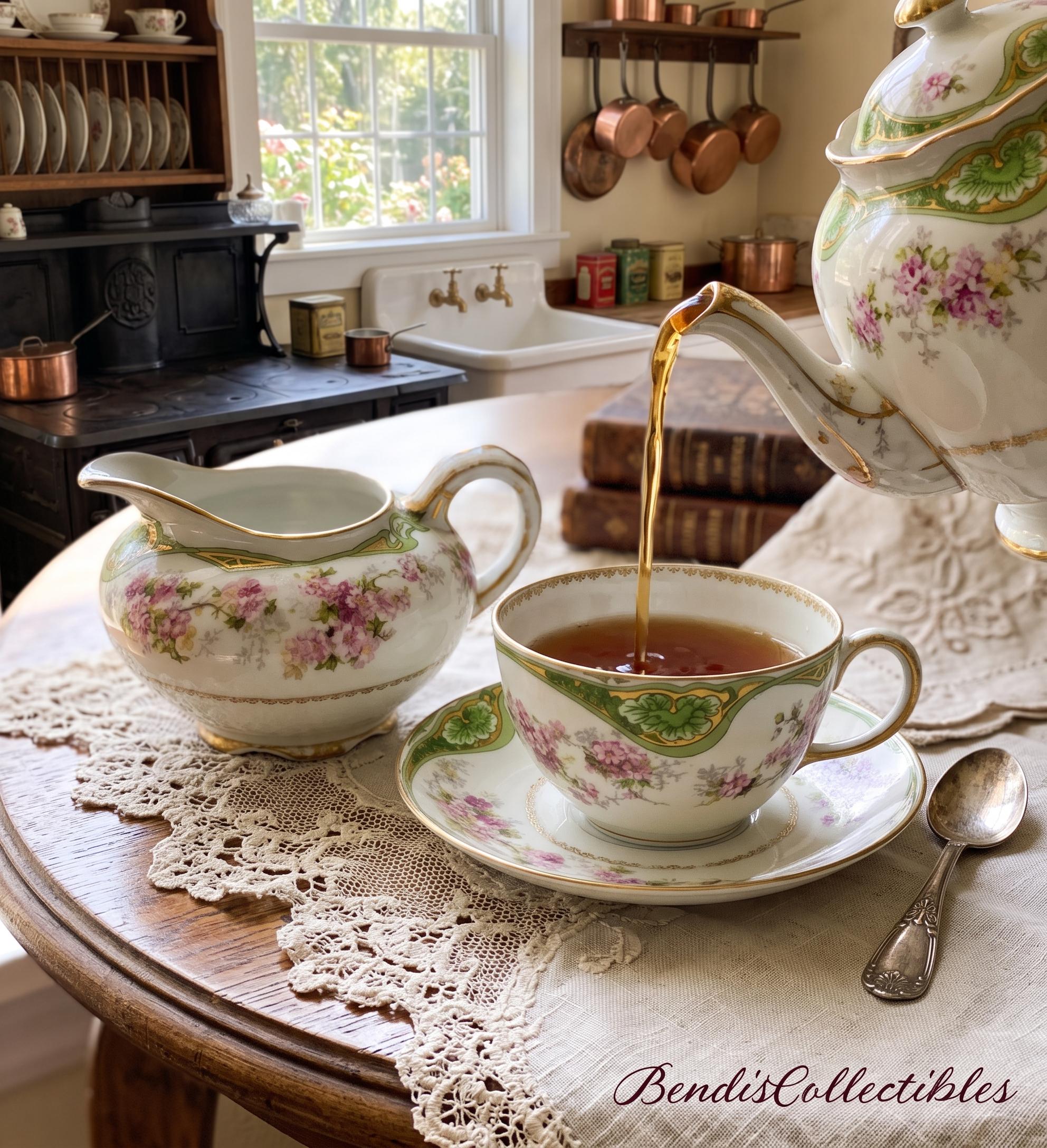 Antique GDA Limoges CH Field Haviland France Teacup Saucer Creamer
