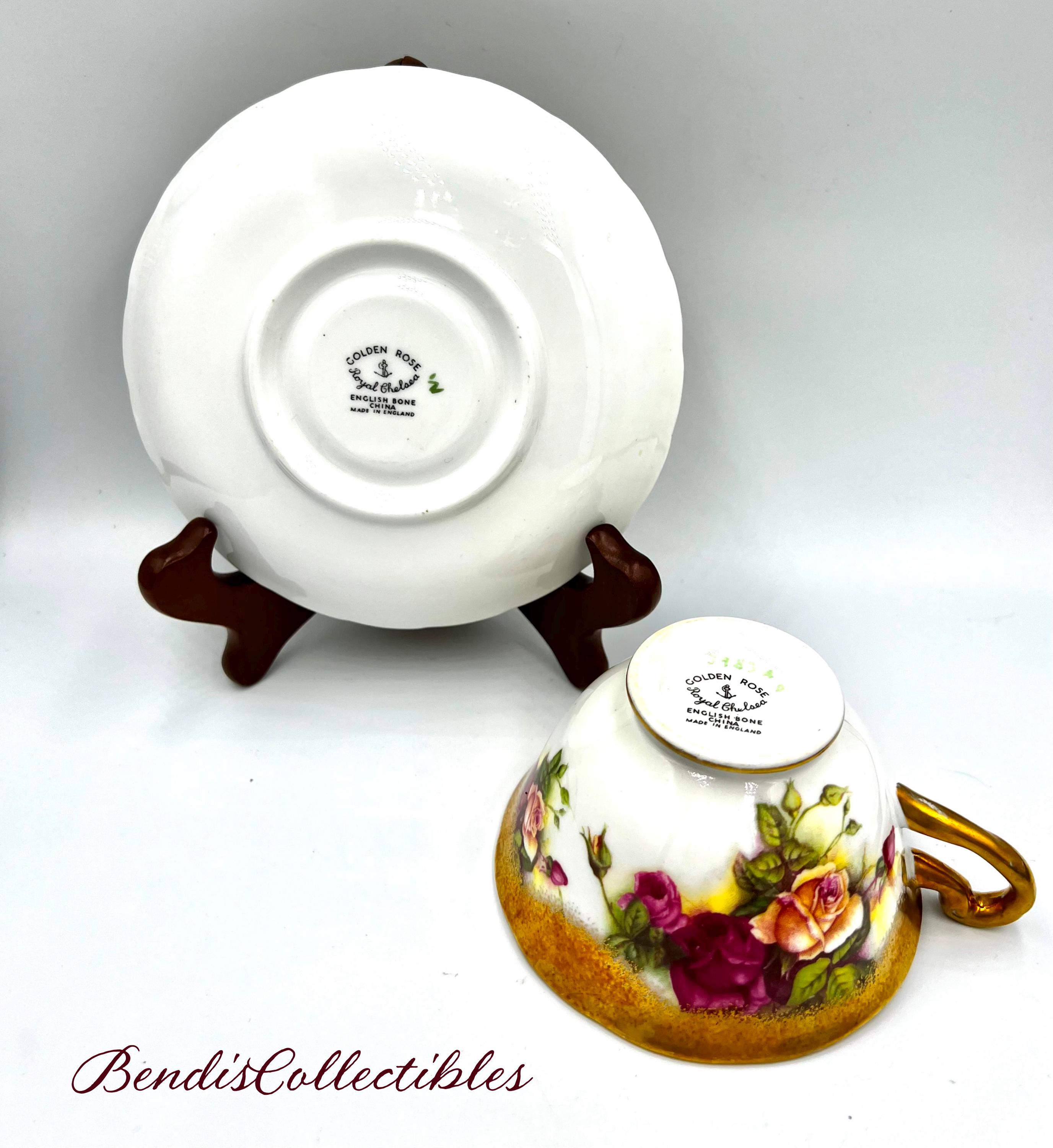 Vintage Royal Chelsea Golden Rose Tea Cup & Saucer, English Bone