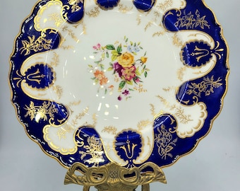 Vintage Coalport Cobalt Plate: 9" Gold Trim Floral Cabinet Plate. @BendisCollectibles