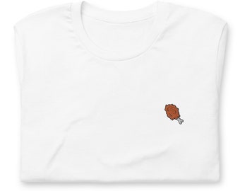 Geborduurd T-shirt met gebakken kip | Uniseks katoenen T-shirt