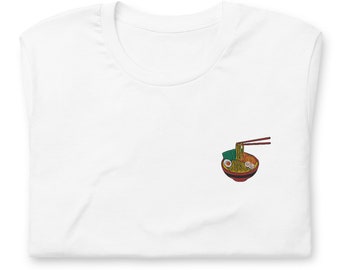 Ramen Camiseta bordada Unisex / Japonés Tonkotsu Ramen Noodle Soup Camiseta de dibujos animados / Tokio inspirado