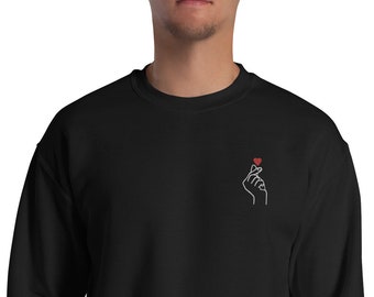 Sudadera bordada con corazón de dedo coreano / Parejas de San Valentín aman sudadera / Cultura K-pop