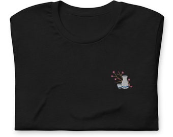 Camiseta bordada de sake japonés / flor de cerezo / cultura gastronómica