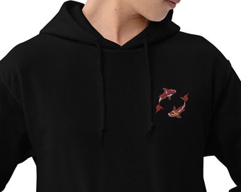 Sudadera con capucha bordada de peces koi / Arte del tatuaje japonés