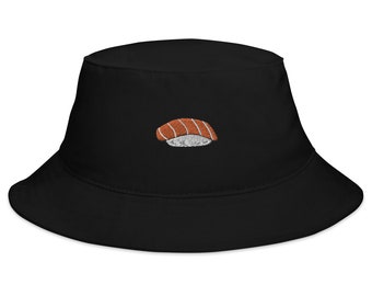 Sombrero tipo pescador bordado con sushi de salmón / Sombrero de algodón para festivales japoneses