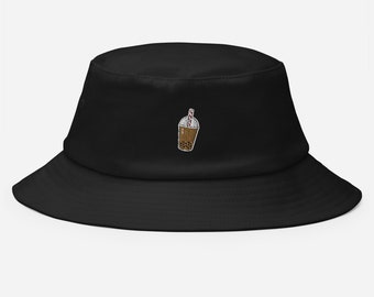 Bubble Milk Tea Bucket Hat | Bubble tea embroidered bucket hat unisex gift
