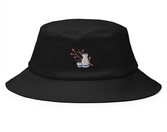 Japanese Sake Embroidered Bucket Hat |  Cherry blossom | Foodie culture