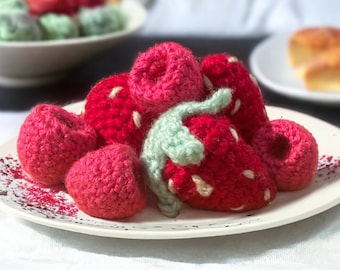MUSTER | Himbeer + Erdbeere Häkelmuster | Einfaches Obstmuster | Obst Muster | Essen häkeln