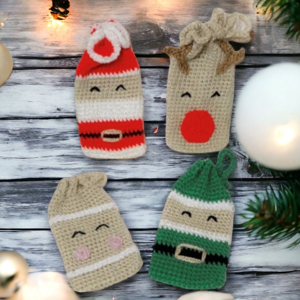 PATTERN |  Small Gift Bags Crochet Pattern | Christmas Gift Crochet | Gift Bags | Christmas Crochet Patterns | Quick Christmas Crochet