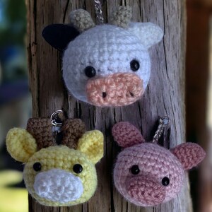 PATTERN |  3xKeyring Patterns | Giraffe Cow Pig | Keychain Crochet Pattern | Quick Crochet Patterns | Beginner Friendly Crochet