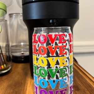 Pride Drinking Glass | Rainbow Can Glass | LGBTQ+ Gift | 16oz Glass Cup | Pride Month Decor | Love is Love | Queer Celebration Glassware