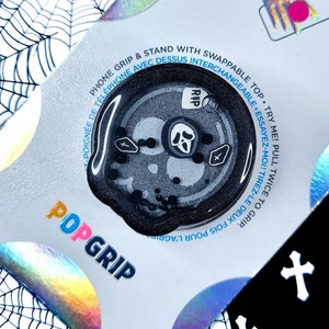 Schwarzer und grauer Schädel Harz Schüttler Griff Popsocket Handyhalter, handgefertigter Harz Handygriff