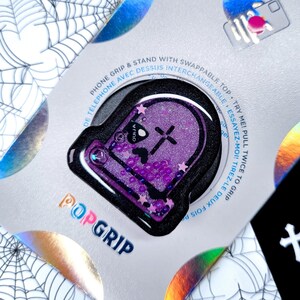Agarre para teléfono de resina con diseño de lápida gótica - Morado y negro