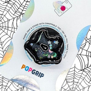 Gothic Grey and Black Resin Shaker Popsocket, Bat Phone Grippie, Resin Phone Holder