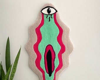 Vulva Pattern Tufted Hanging I 100x50 cm (39x19 inc) I Handmade Design Wall Hanging I Custom Home Decor, Housewarming Gift