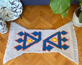 Anatolian Pattern (Evil Eye) Tufted Rug, 60x100 cm  (23x39 inç), Tufting Rug, %100 Hand Tufted Rug, Tufted Rug, Custom Tufted Rug Decor,