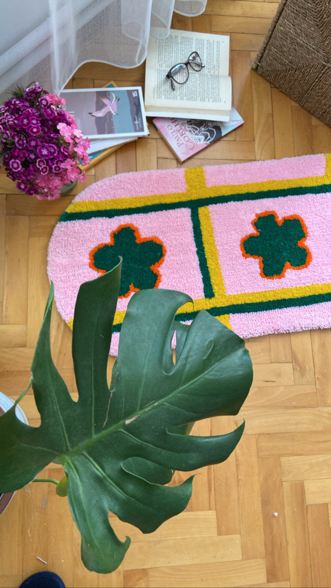 Pink Rug Tuftitng Pink Floral Pattern Tufted Rug, 43x109 Cm. Made as a Gift. Contact Us ...