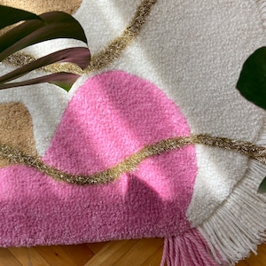 Pink Abstract Design Tufted Rug, Tassel Detailed, 123x49 cm 48x19 inç, Tufting Rug, %100 Hand Tufted Rug, Tufted Rug, Custom, Home Decor zdjęcie 2