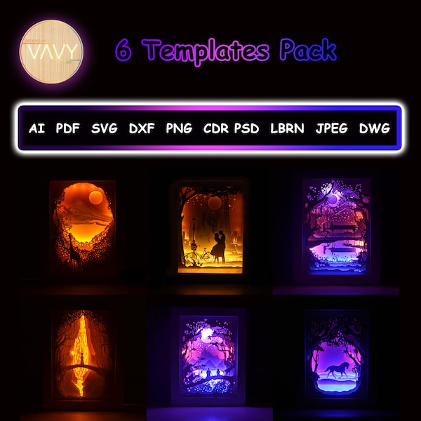 Combo 1 Paper Cut Light Box File, Shadow Box Template, 3D Papercut Light Box Svg File, Cutting Cricut, Shadow Paper Cut, DIY, Printible Art