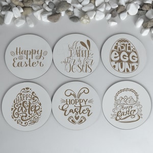 Easter 6 Set of Wooden Coasters, Vector Laser Cut Egrave File, Digital Instant Download Housewarming Funny Gift, SVG, Ai, CDR, PDF