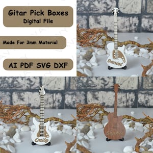 Gepersonaliseerde gitaar pick box digitale bestanden voor lasergesneden Glowforge CNC, gitaar pick case voor muzikanten Dxf, Ai, Pdf, Svg Bestanden, Rady Om Te Snijden