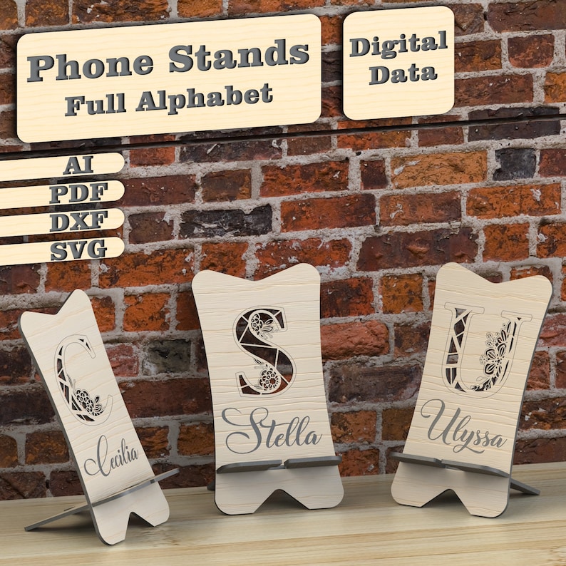 Cell Phone Holders 2 Laser Cut Files Full Alphabet Svg Dxf Etsy