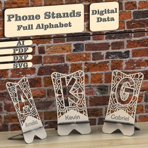 Cell Phone Holders Laser Cut Files Full Alphabet, Svg, Dxf, Pdf, AI Template Files for Lasercut, CNC, Glowforge, Ready To Cut