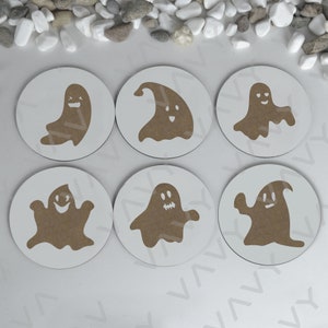 Cute Ghosts 6 Set of Wooden Coasters, Vector Laser Cut Egrave File, Digital Instant Download Housewarming Funny Gift, SVG, Ai, CDR, PDF
