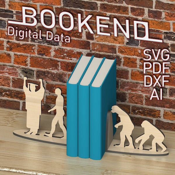 Evulation Bookend Template For Book Lovers, Digital Data, Vector Laser Cut, Shelf Organiser, Unique Gift, Instant Download, DIY, Editable