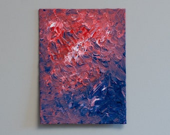 Original Abstract Painting, Pink Red Magenta Flame Hues, Acrylic on Board