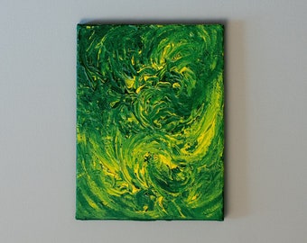 Original Abstract Painting, Green and Yellow Swishing Hues, Acrylic on Stretched Canvas