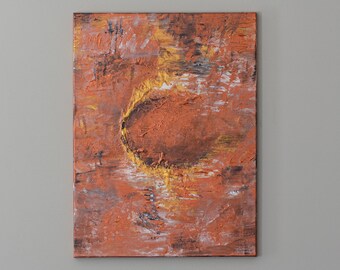 Original Abstract Painting, Copper Sheen, Gold Splashes, and White Dry Brush, Acrylic on Stretched Canvas